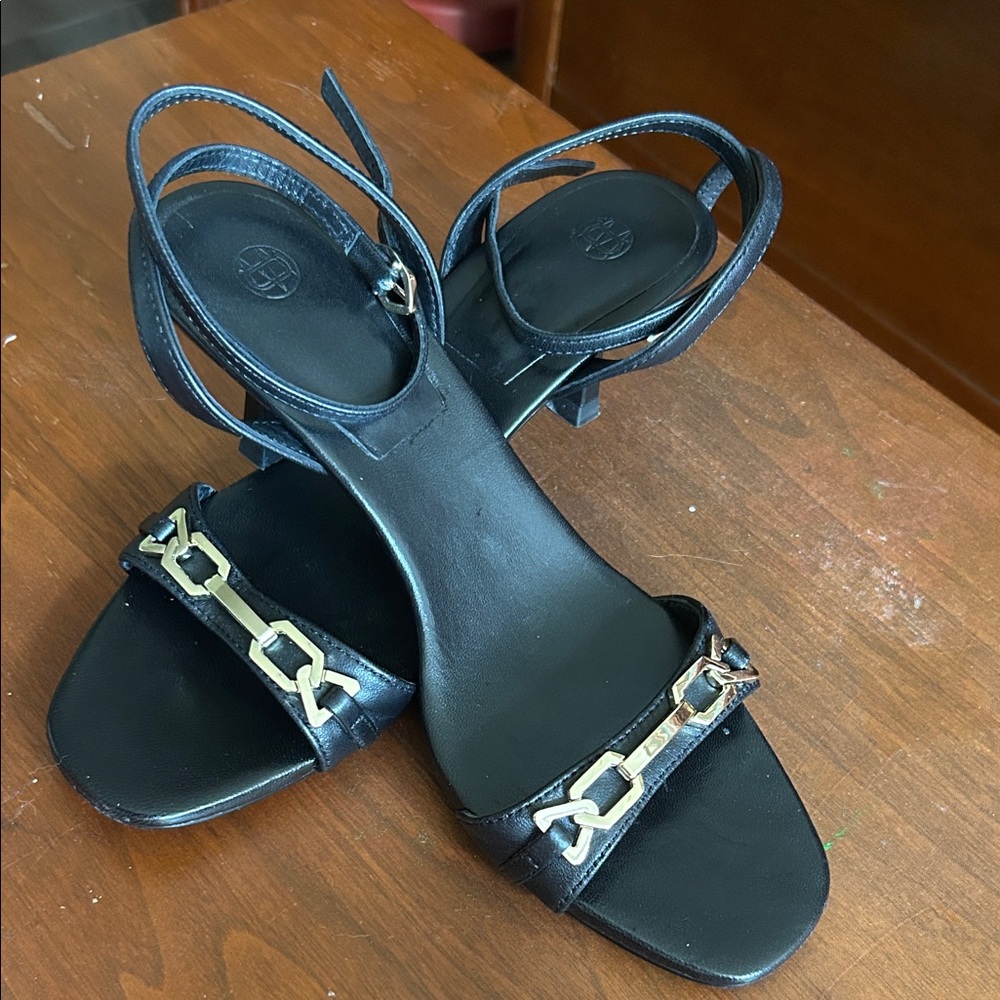 Massimo Dutti Black Sandals with Gold Accents